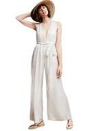 Oasap White V Neck Wide Leg Jumpsuit