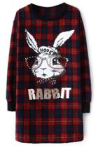 Oasap Cute Rabbit Plaid Long Sweatshirt