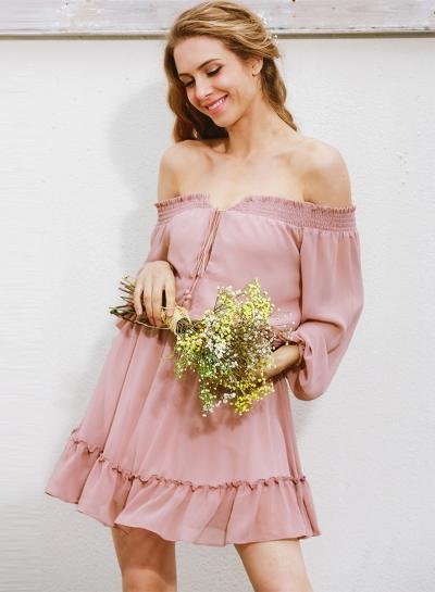 Oasap Slash Neck Flounce Panel Tassel Dress