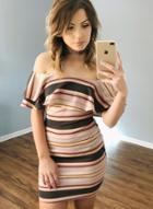 Oasap Slash Neck Flounce Panel Striped Bodycon Dress