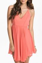 Oasap Pink Sexy T Back Layered Skater Dress