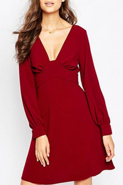 Oasap Cut-out Back Deep V High Waist Dress