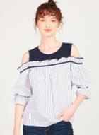 Oasap Striped Off Shoulder Half Sleeve Pullover Blouse