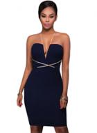 Oasap Contrast String Around Navy Bodycon Party Dress