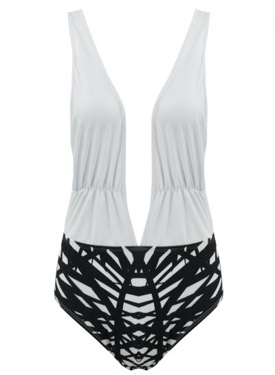 Oasap Women's Palm Graphic Deep V One Piece Swimsuit
