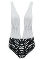 Oasap Women's Palm Graphic Deep V One Piece Swimsuit