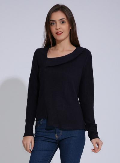 Oasap Fashion Solid Long Sleeve Irregular Pullover Sweater