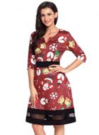 Oasap Christmas Cartoon Print Wine A-line Dress