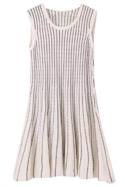 Oasap Chic Stripe Knit Pleated Dress