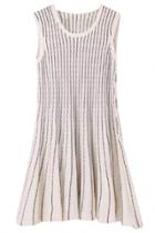 Oasap Chic Stripe Knit Pleated Dress