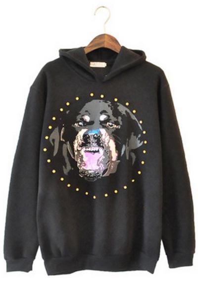 Oasap Bejeweled Dog Fleece Hoodie