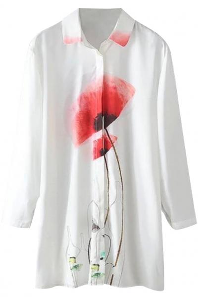 Oasap Floral Wash Painting Long Sleeve Blouse