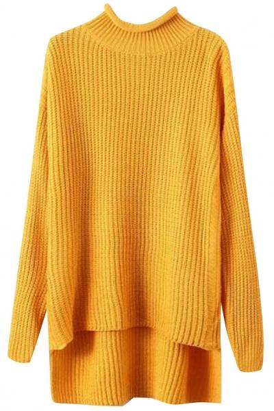 Oasap O Neck High Low Design Knit Sweater