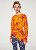 Oasap Round Neck Long Sleeve Floral Printed Tops
