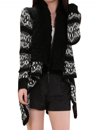 Oasap Women's Casual Geometric Print Shawl Collar Asymmetric Cardigan