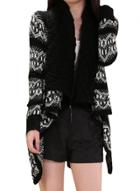 Oasap Women's Casual Geometric Print Shawl Collar Asymmetric Cardigan