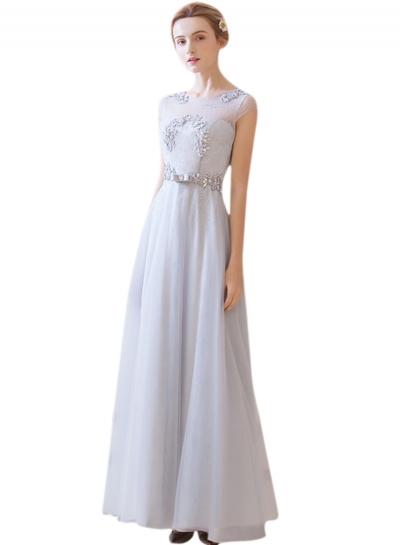 Oasap Women's Delicated Rhinestone Decoration Mesh Paneled Prom Dress