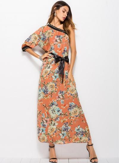 Oasap Off Shoulder Boho Floral Maxi Dress
