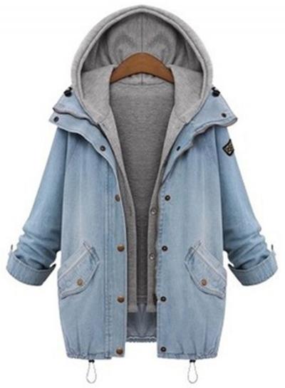 Oasap Fashion Fake 2 Piece Hooded Denim Coat