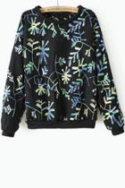 Oasap Floral Embroidered Fleece Sweatshirt