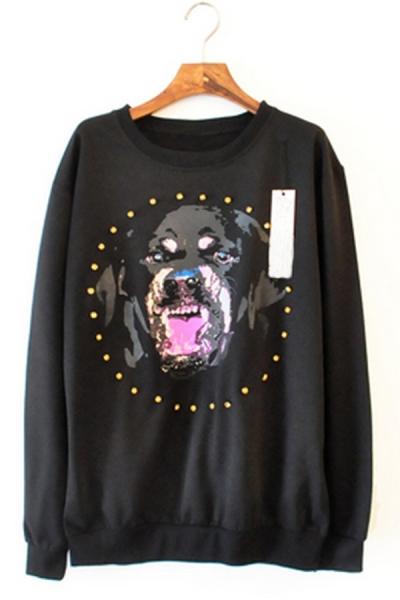 Oasap Bejeweled Dog Graphic Sweatshirt