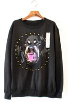 Oasap Bejeweled Dog Graphic Sweatshirt