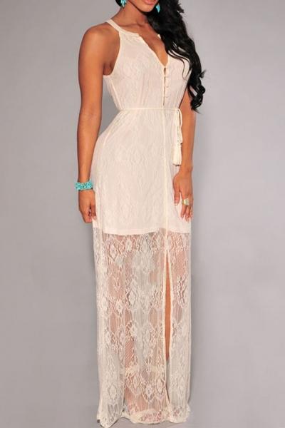 Oasap Gorgeous Lace Slit Maxi Dress