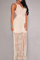 Oasap Gorgeous Lace Slit Maxi Dress