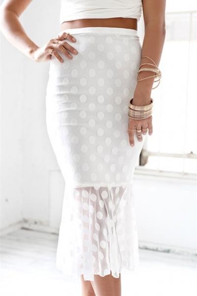 Oasap Elegant Solid White Polka Dot Skirt