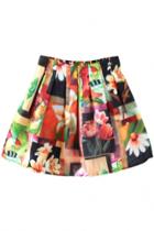 Oasap Floral Print Organza Pleated Mini Skirt