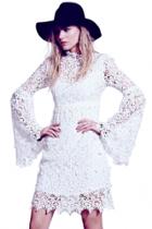 Oasap Sexy Floral Lace Bell Sleeve Vintage Dress