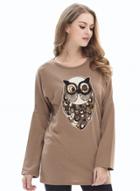 Oasap Fashion Long Sleeve Owl Printed Knit Tee