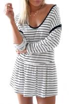 Oasap Fashion Striped Batwing Elastic Waist Dress