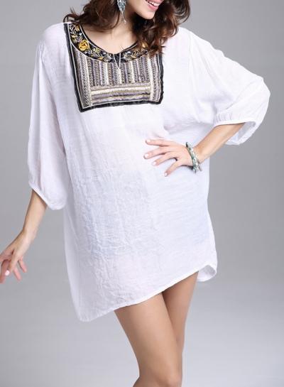 Oasap Casual 3/4 Sleeve Loose Fit Pullover Mini Dress