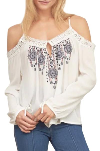 Oasap Women's Casual Spaghetti Strap Off Shoulder Long Sleeve Blouse
