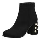 Oasap Round Toe Block Heels Pearl Detail Ankle Boots
