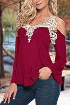 Oasap Floral Lace Paneled Open Shoulder Stretched Tee