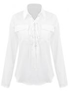 Oasap Women's Solid Color Lace Up Front Stand Collar Top