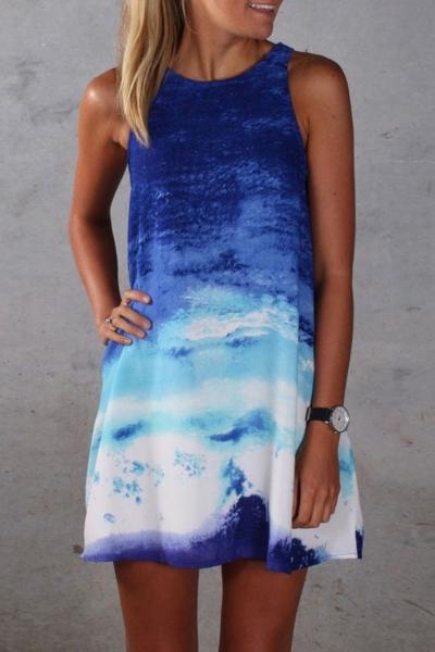 Oasap Women Printing Gradient Ramp A Line Dress