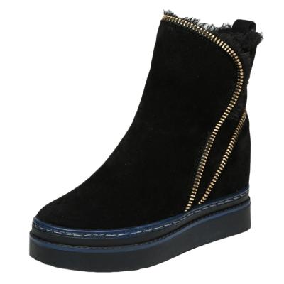 Oasap Side Zipper Round Toe Wedge Heels Warm Boots