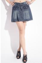 Oasap Preppy Style Washed Effect Pleated Denim Skirt