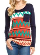 Oasap Round Neck Long Sleeve Striped Patterned Tee Shirt