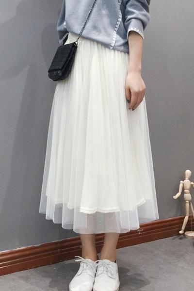 Oasap Chic Mesh Skirt Elastic Waist Midi Skirt