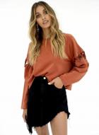 Oasap Round Neck Long Sleeve Solid Color Splicing Lace Up Sweatshirt