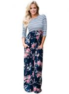 Oasap Round Neck Striped Sleeve High Waist Floral Print Maxi Dress