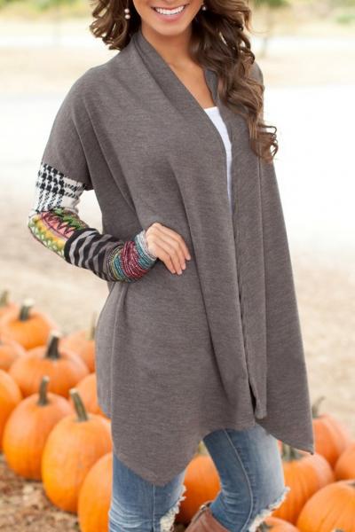 Oasap National Wind Print Open Front Shawl Cardigan