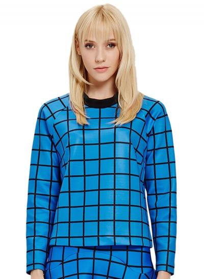 Oasap Women's Plaid Zip Back Round Neck Tee