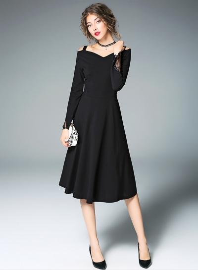 Oasap Off Shoulder Long Sleeve A-line Party Dress