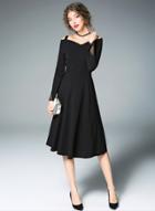 Oasap Off Shoulder Long Sleeve A-line Party Dress