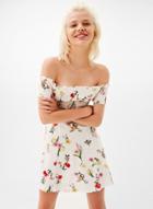 Oasap Off Shoulder Short Sleeve Floral Printed Mini Dress